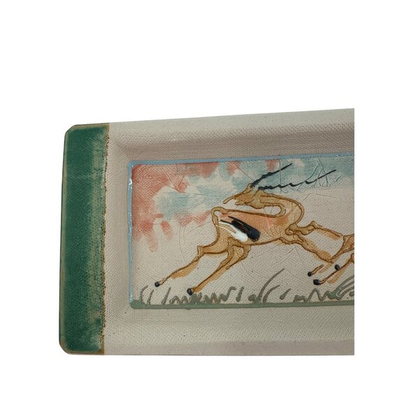 Ceramic Rectangular Tray With Hand-Painted Antelope Design - Picture 2 of 7